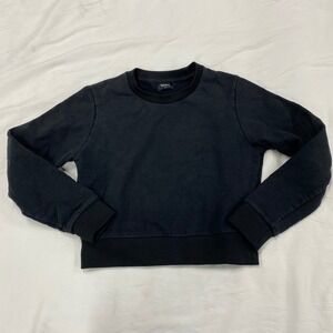 Talula Black Cotton Crewneck Sweatshirt Long Sleeve Pullover L aritzia cropped